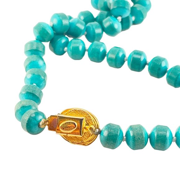 Vogue Turquoise Bird Nest Banded Ball Bead Necklace 15" 1950's - Picture 6 of 8